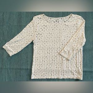 Ann Taylor LOFT Sheer Floral Women’s Large Petites 3/4 Length Sleeve Shirt.